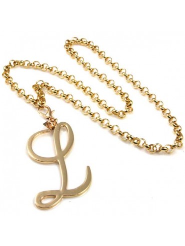 collana con ciondolo pendente lettera l o iniziale dorata