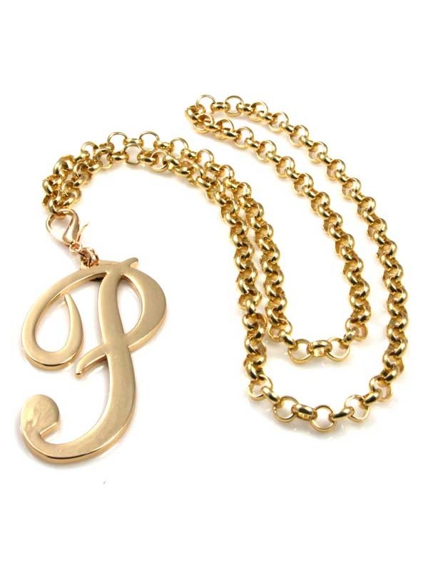 collana con ciondolo pendente lettera p o iniziale dorata