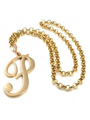 collana con ciondolo pendente lettera p o iniziale dorata