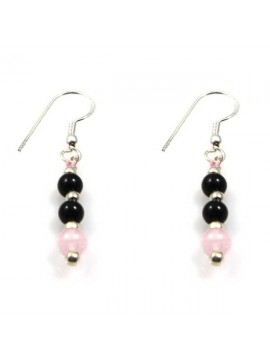 orecchini in onice e quarzo rosa