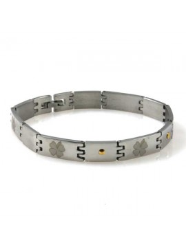 Bracciale in acciaio e oro tema quadrifoglio