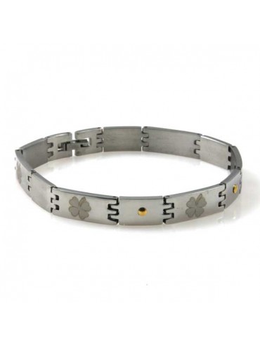 Bracciale in acciaio e oro tema quadrifoglio
