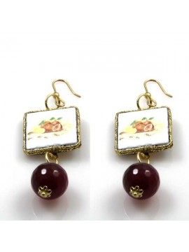 orecchini con scene siciliane in pietra lavica e argento 925