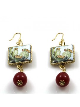orecchini con scene siciliane in pietra lavica e argento 925