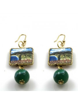 orecchini con scene siciliane in pietra lavica e argento 925