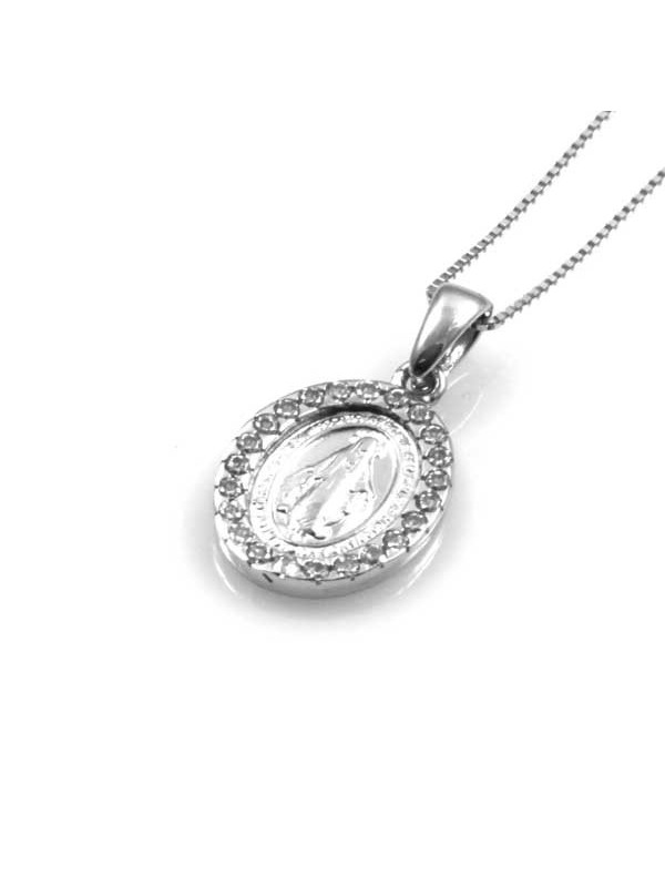 collana con medaglia miracolosa in argento 925 e strass