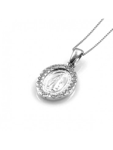 collana con medaglia miracolosa in argento 925 e strass