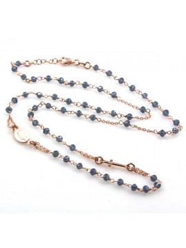 collana rosario in argento 925 postine azzuure
