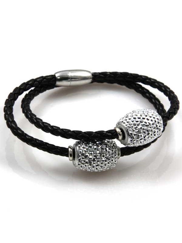 bracciale in pelle donna elementi con strass