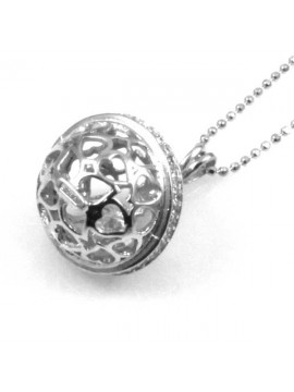 collana sferica a palla in argento 925 e strass motivo cuori