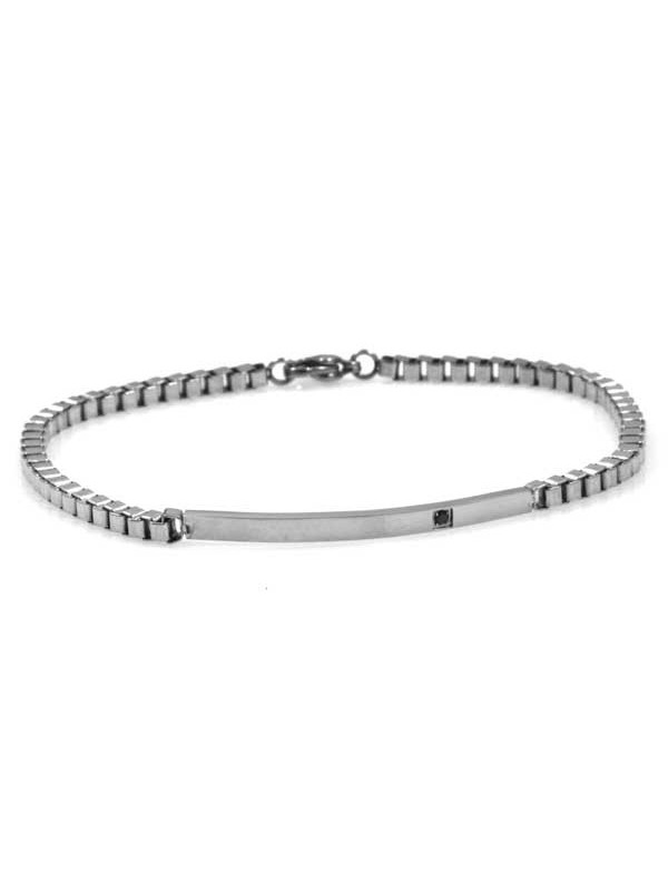 bracciale con piastra e strass sottile catena grumetta quadrata