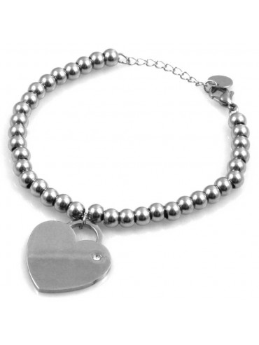bracciale donna con cuore catena a palline sferiche in acciaio