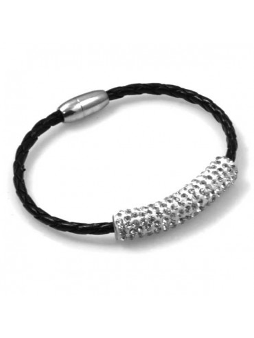 bracciale in pelle con cannula swarovski