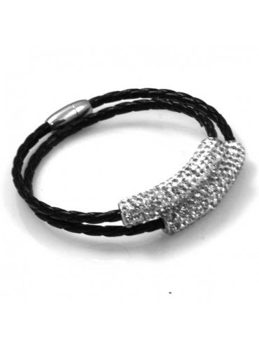 bracciale in pelle con cannule swarovski