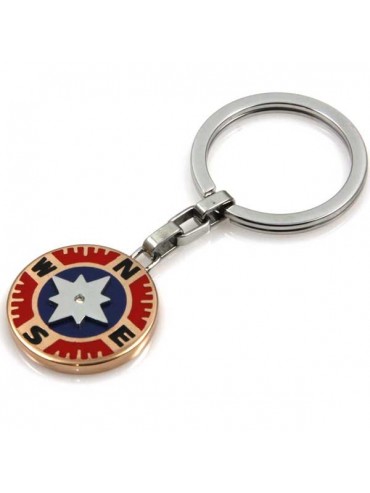 portachiavi in acciaio e smalti motivo rosa dei venti