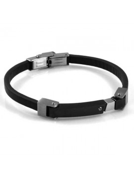 bracciale in pelle e acciaio piastra con strass