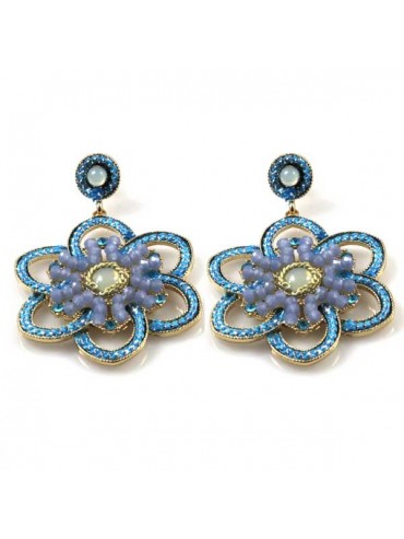 orecchini donna a forma di fiore pendenti a vite arricchiti di pietre e strass