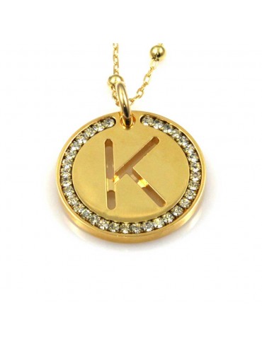 collana con lettera k iniziale ciondolo pendente in bronzo dorato