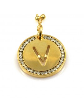 collana con lettera v iniziale ciondolo pendente in bronzo dorato