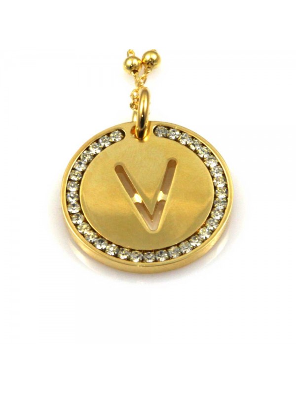 collana con lettera v iniziale ciondolo pendente in bronzo dorato
