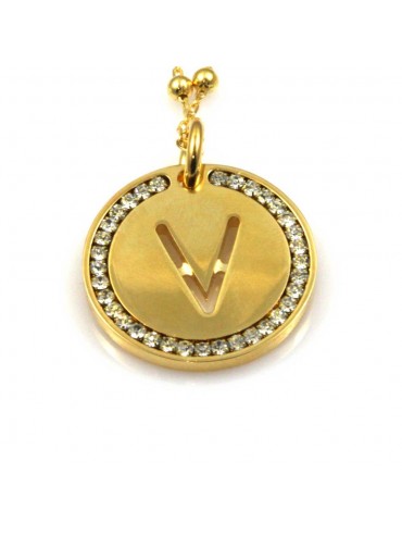 collana con lettera v iniziale ciondolo pendente in bronzo dorato