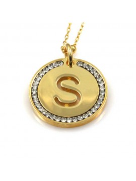 collana con lettera s iniziale ciondolo pendente in bronzo dorato