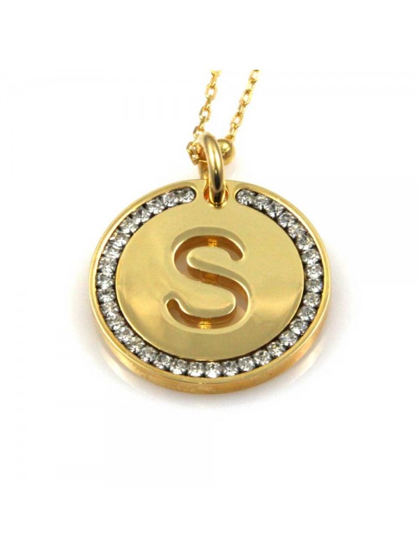 collana con lettera s iniziale ciondolo pendente in bronzo dorato