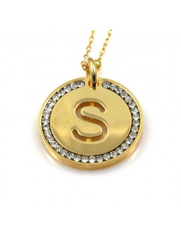 collana con lettera s iniziale ciondolo pendente in bronzo dorato