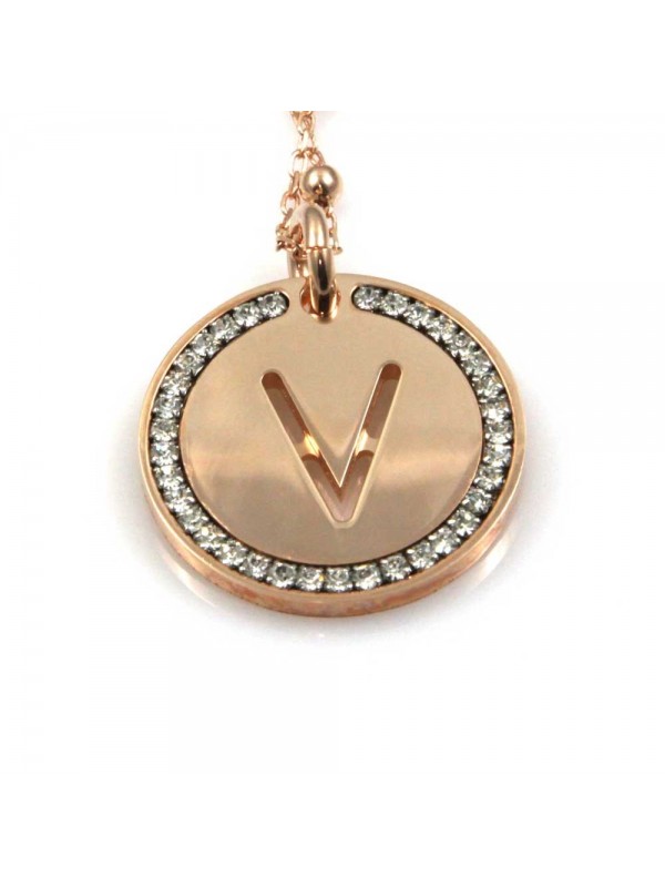 collana con lettera v iniziale ciondolo pendente in bronzo ramato