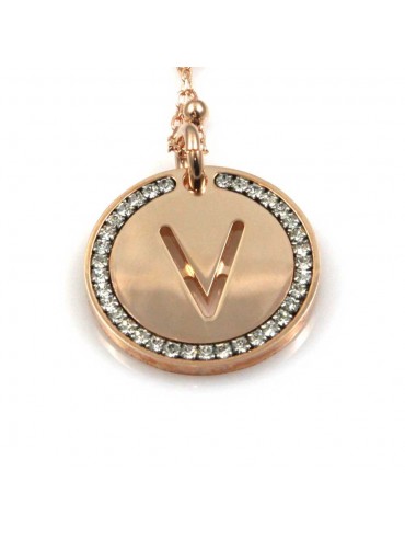 collana con lettera v iniziale ciondolo pendente in bronzo ramato
