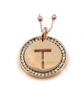 collana con lettera t iniziale ciondolo pendente in bronzo ramato