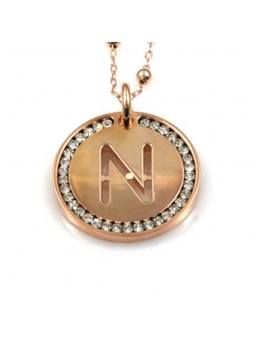 collana con lettera n iniziale ciondolo pendente in bronzo ramato