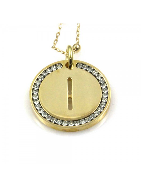 collana con lettera i iniziale ciondolo pendente in bronzo dorato