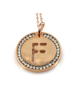 collana con lettera f iniziale ciondolo pendente in bronzo ramato