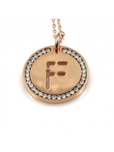 collana con lettera f iniziale ciondolo pendente in bronzo ramato