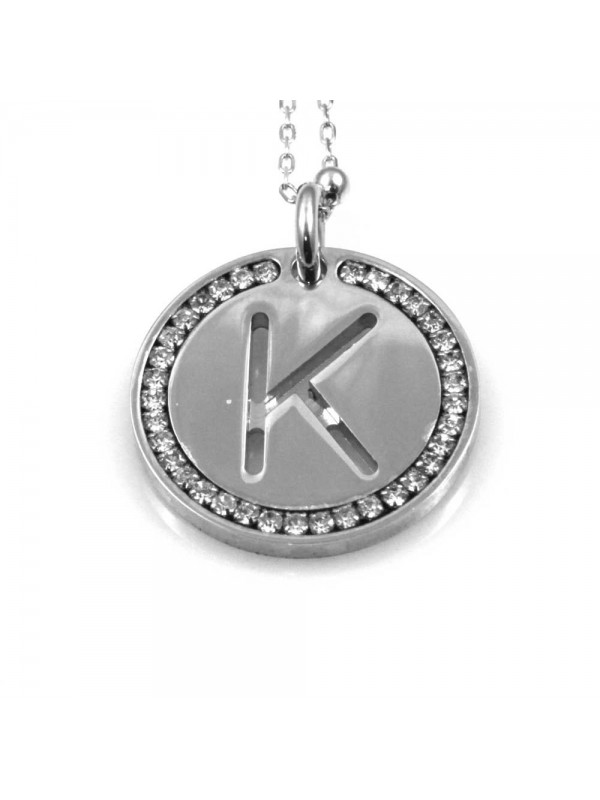 collana con lettera k iniziale ciondolo pendente in bronzo argentato