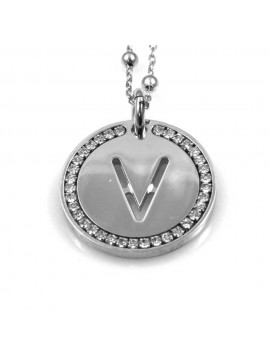 collana con lettera v iniziale ciondolo pendente in bronzo argentato