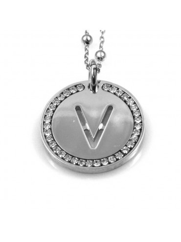 collana con lettera v iniziale ciondolo pendente in bronzo argentato