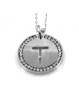 collana con lettera t iniziale ciondolo pendente in bronzo argentato