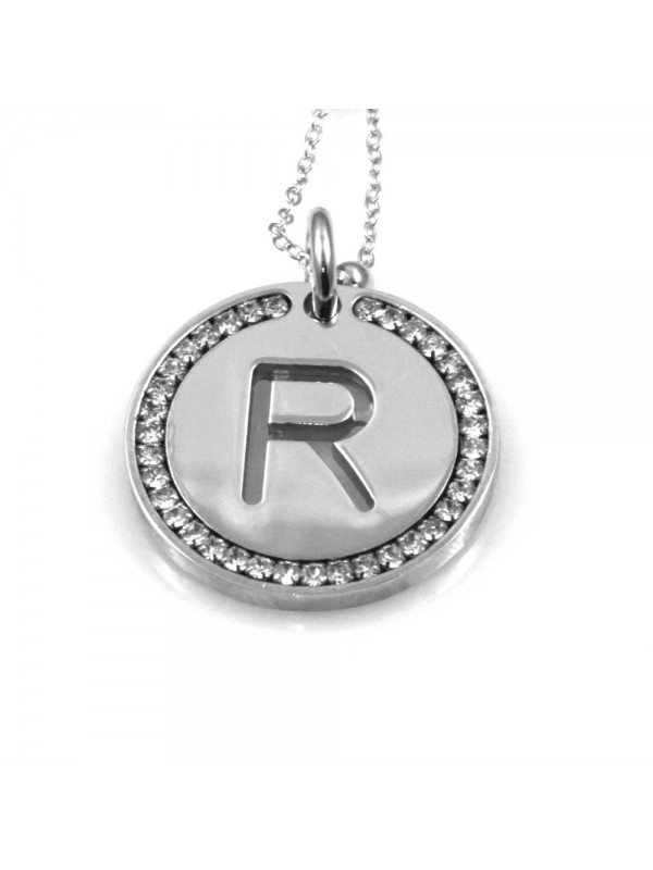 collana con lettera r iniziale ciondolo pendente in bronzo argentato