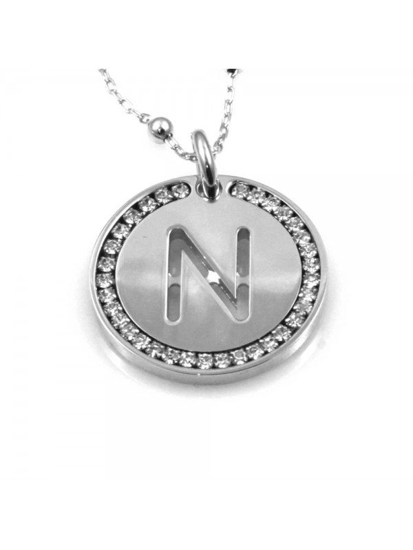 collana con lettera n iniziale ciondolo pendente in bronzo argentato