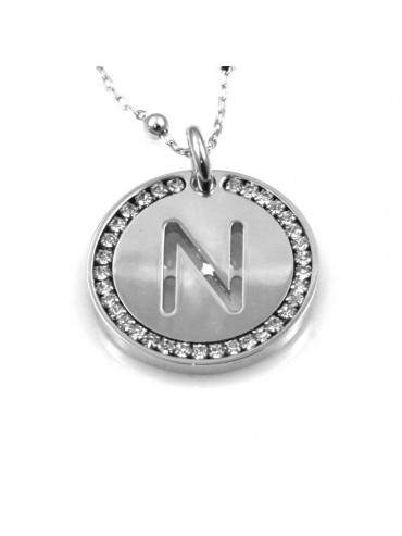 collana con lettera n iniziale ciondolo pendente in bronzo argentato