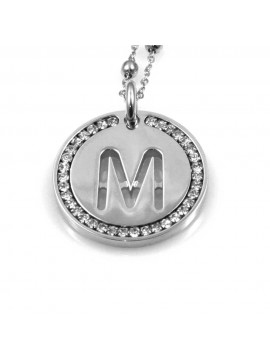 collana con lettera m iniziale ciondolo pendente in bronzo argentato