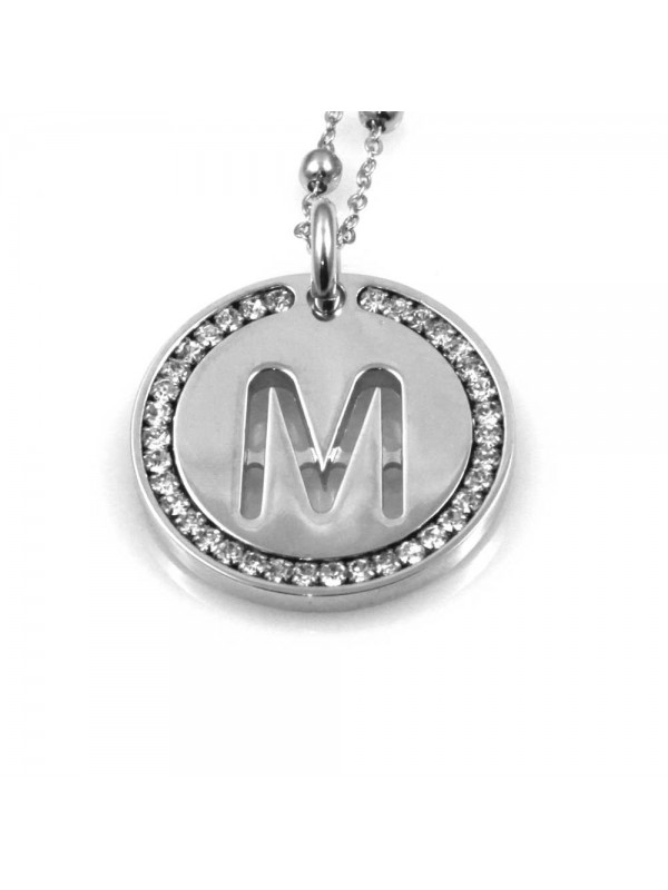 collana con lettera m iniziale ciondolo pendente in bronzo argentato
