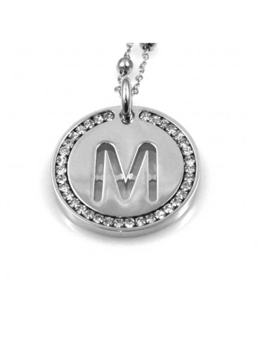 collana con lettera m iniziale ciondolo pendente in bronzo argentato