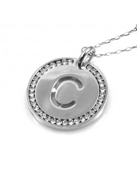 collana con lettera c iniziale ciondolo pendente in bronzo argentato