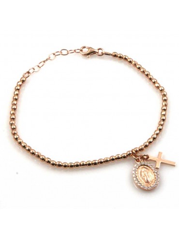 bracciale con medaglia miracolosa e croce in argento 925 ramato