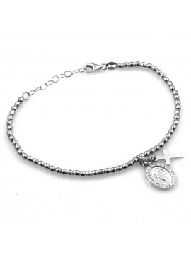 bracciale con medaglia miracolosa e croce in argento 925