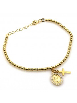 bracciale con medaglia miracolosa e croce in argento 925 dorato