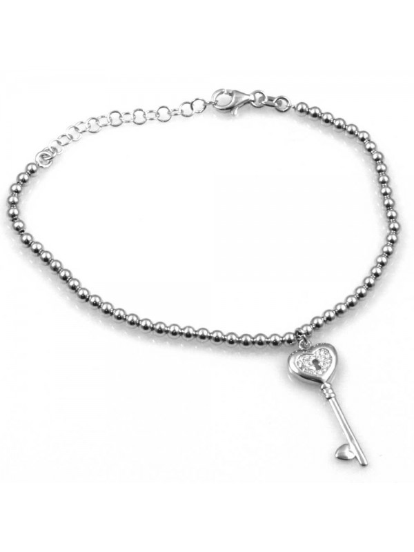 bracciale con chiave a forma di cuore in argento 925 e strass